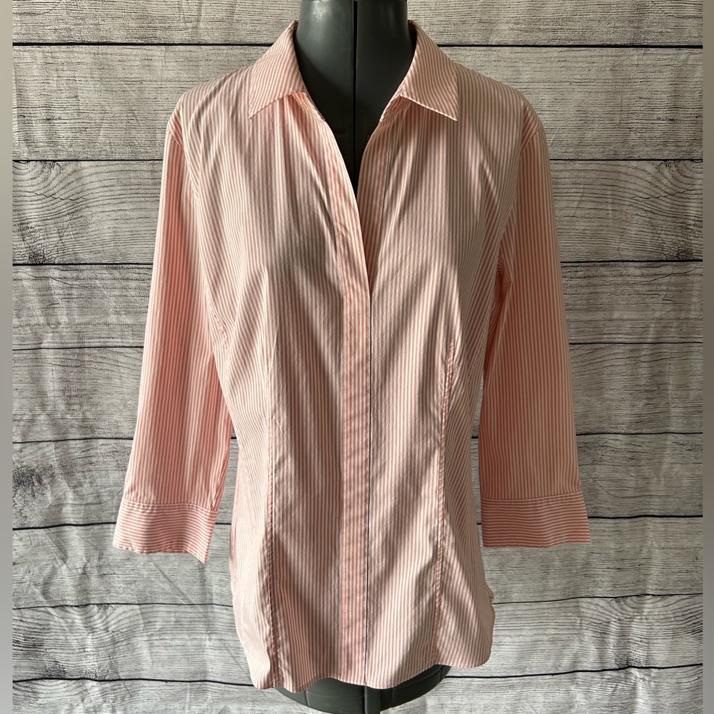 Lafayette 148 New York orange and white striped blouse size 12